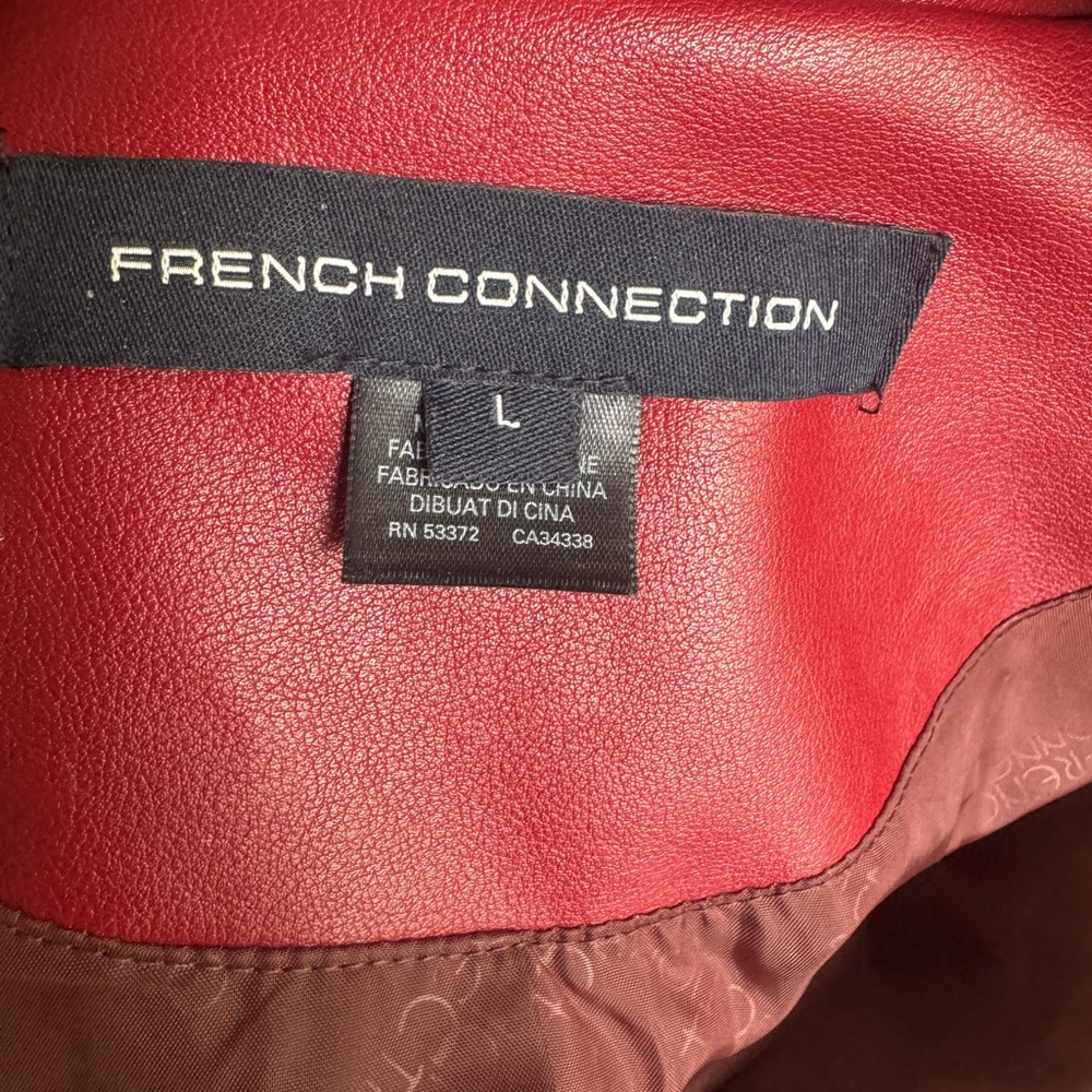 French Connection Red Leatherette Motorcycle Jacket L - Picture 6 of 8